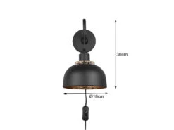 Reality Leuchten Wandleuchte PUNCH Mit Schalter Metall Schwarz Gold Mit Drahtgeflecht Ø 18cm -Globo Store wandleuchte punch mit schalter metall schwarz gold 4