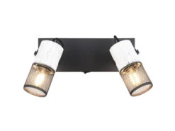 MeineWunschleuchte 2-flammiger LED Wandstrahler Mit Schalter, Drahtgeflecht Und Holz Weiß, B: 26cm -Globo Store wandstrahler 2 flammig aus weissem holz und drahtg