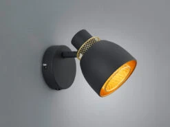 Reality Leuchten Wandstrahler PUNCH Metall Schwarz Gold Mit Drahtgeflecht, Höhe 14cm