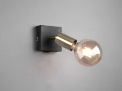 Reality Leuchten Wandstrahler Spot VANNES 1 Flammig Mit Schalter, Messing/Schwarz 9x11cm