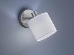 Reality Leuchten Wandstrahler TOMMY 1 Flammig In Silber Matt Mit Stoffschirm In Weiß Ø12cm