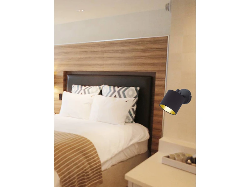 Reality Leuchten Wandstrahler TOMMY 1 Flammig Metall Mit Stoffschirm In Schwarz/Gold Ø12cm 3 Reality Leuchten Wandstrahler TOMMY 1 Flammig Metall Mit Stoffschirm In Schwarz/Gold Ø12cm – Bild 3