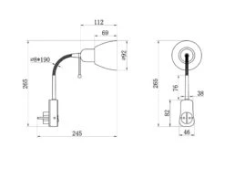 MeineWunschleuchte LED Steckerspot Mit Flexarm Und Schalter, Schwarz Höhe 26,5cm 11 MeineWunschleuchte LED Steckerspot Mit Flexarm Und Schalter, Schwarz Höhe 26,5cm -Globo Store zeichnung mit massangaben steckerspot mit flexarm