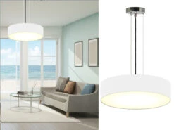 Smartwares Zeitlose Runde Hängeleuchte Mit Stoffschirm In Weiß Ø 50cm